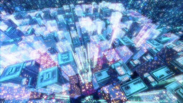 future smart city cyber space buildings landscape animation