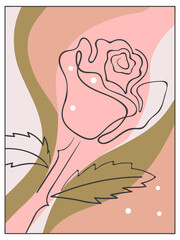 Minimal modern line art rose flower. Abstract floral poster. Wall art design.