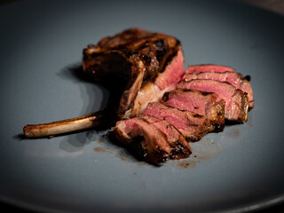 Close up of fresh grilled medium lamb chops