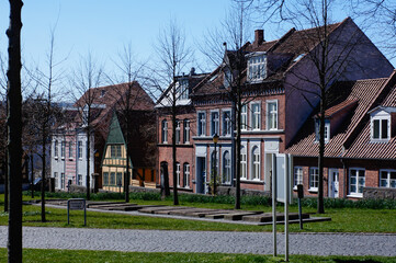Old danish houses in the early spring. Horsens, Denmark