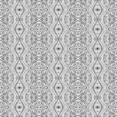Monochrome Seamless Tile Pattern, Complex Ornament. Endless Ethnic Texture with Square Ornate Motif. Vintage Mosaic Décor. Coloring Book Page. Vector Contour Illustration