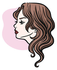Side profile of a young attractive woman. Vector illustration of a beautiful lady in color.