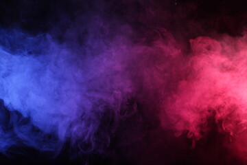 Smoke in red-blue light on black background