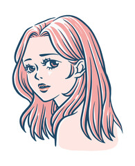 Pink hair girl vector illustration. Freehand digital illustration of a beautiful lady.