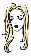 Simple and modern girl's illustration. Freehand digital illustration of a young woman with long blonde hair with makeup.