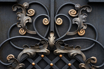Decorative forged elements, forged abstract leaves on a metal gate