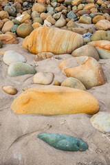 USA, California. Santa Barbara County, Montecito, Butterfly Beach eroded by king tides.