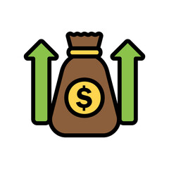 Money Growth icon vector illustration in filled line style about marketing and growth for any projects