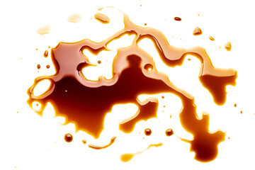 soy sauce drip isolated on a white background. soya sauce swirl cut out. above view. studio shot