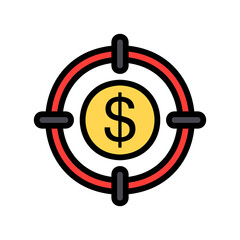 Money target icon vector illustration in filled line style about marketing and growth for any projects