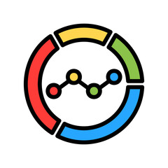 Pie chart icon vector illustration in filled line style about marketing and growth for any projects