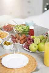 Delicious food. Close up of Latin American style breakfast on the table in modern kitchen interior