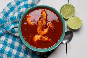 Shrimp soup on white background. Mexican food