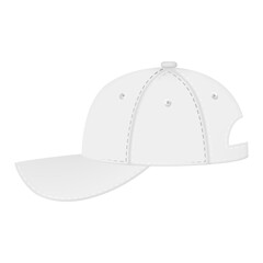 Cap or hat. Mockup and blank template of baseball uniform cap with left side view. Isolated vector illustrations set. Design template, vector eps10 illustration.