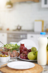 Start your morning. Close up of Latin American ingredients for breakfast on the table in modern kitchen interior
