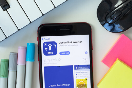 New York, USA - 2 March 2021: GesundheitsWetter DWD mobile app icon on phone screen, Illustrative Editorial.
