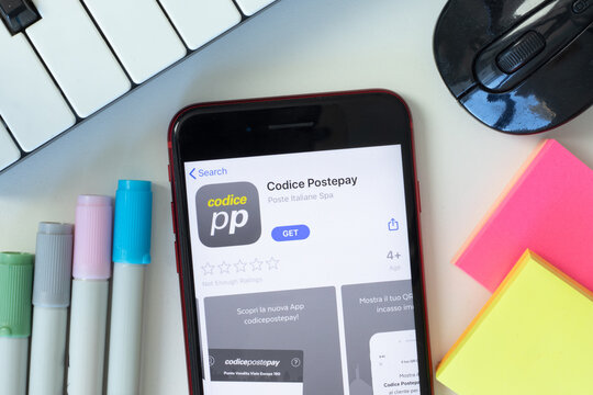 New York, USA - 2 March 2021: Codice Postepay mobile app icon on phone screen, Illustrative Editorial.