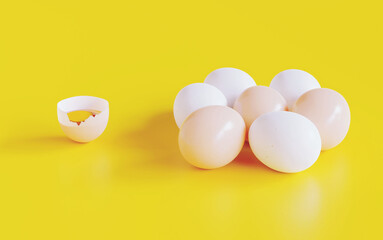 chicken eggs on a yellow background