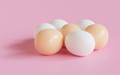 chicken eggs on a pink background. 3d render
