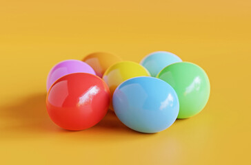 Colorful easter eggs isolated on a yellow background