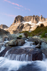 USA, California, Inyo National Forest. The Minarets and rapids in a stream.