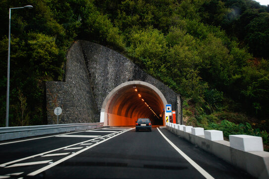 Fototapeta A tunnel in the mountain. Madeira island, Portugal