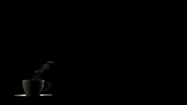 White flowing steam over a coffee cup with dark background (3R Rendering)