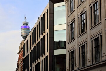 brutalism architectural office building with BT tower in the background