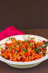 Bowl of home made tomato salsa, portrait