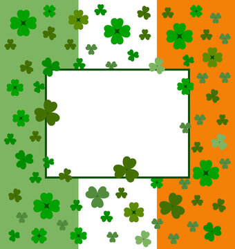 St patrick's day clover leaves frame on Irish flag background template