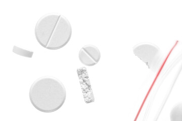 White Pills on white background 