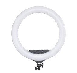 modern equipment for photographers and make-up artists the ring led lamp for photography and video shooting is isolated on a white background, modern technologies
