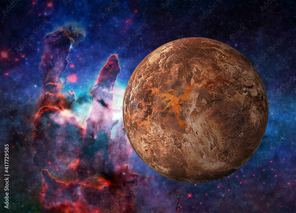 Wall mural fiction red planet mars somewhere in space near pillars of creation. selective focus. science fictio