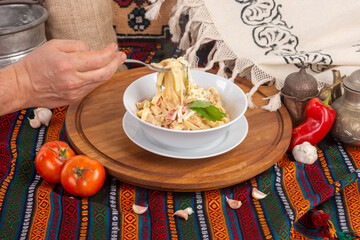 Ready-to-serve meals cooked on a white plate