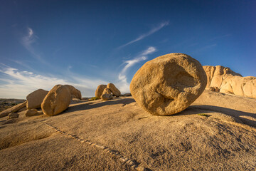 USA, California, Joshua Tree National Park. Rocky landscape at sunset.