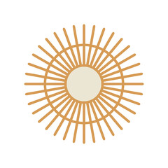 Abstract circle sun shape, bohemian wall decoration, boho mirror illustration, flat design style