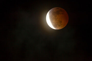 USA, California, San Luis Obispo County. Full blood moon lunar eclipse.