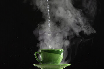 Pouring very hot water into the cup 