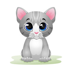 Cute kitten cartoon sitting in the grass