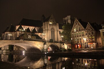 Ghent, Belgium. Night view of the city. 