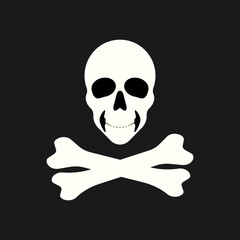 Skull and bones icon on black background