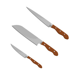 Set of kitchen knifes on white background