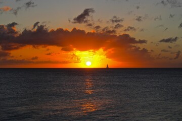 Naklejka na ściany i meble St Martin, Caribbean sunset by the sea 