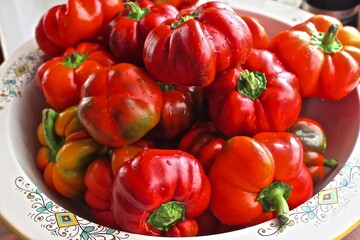 Red bell peppers in the bowl 