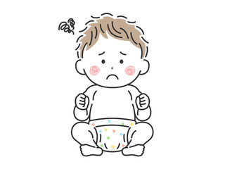 お座りをしている不機嫌な赤ちゃんのイラスト