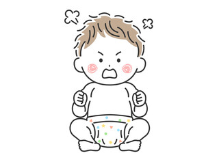 お座りをしている不機嫌な赤ちゃんのイラスト