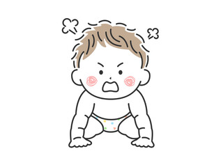 ハイハイをしている不機嫌な赤ちゃんのイラスト