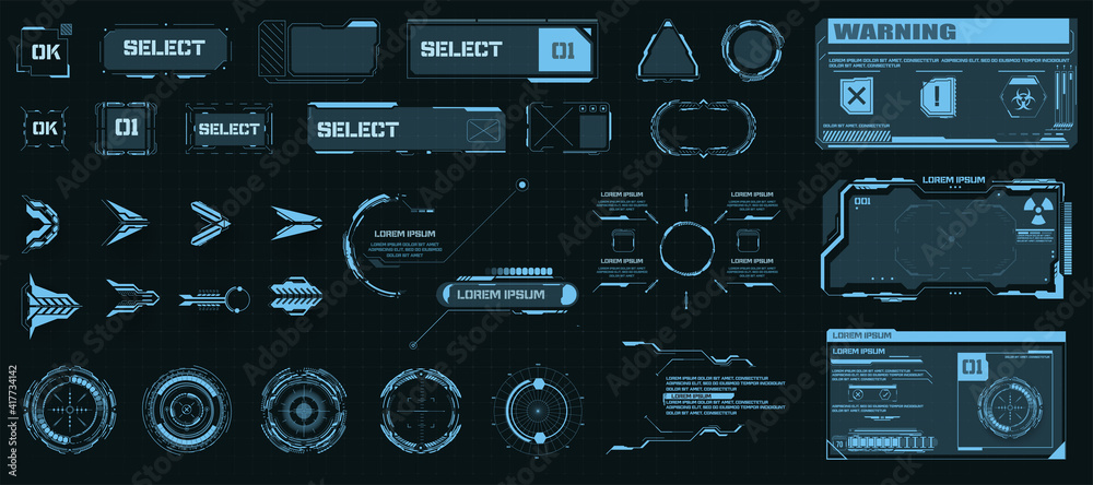 Poster circle abstract digital technology ui,ux futuristic hud, fui, virtual interface. callouts titles and