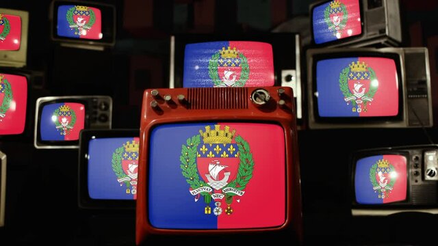 Flag of Paris and Vintage Televisions. 