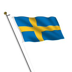 Sweden flagpole 3d illustration on white with clipping path